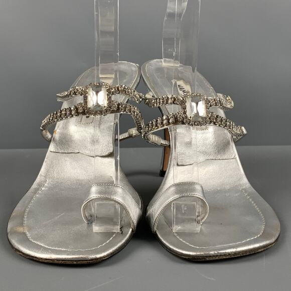 MANOLO BLAHNIK Size 10.5 Silver Leather Strappy Sandals - Picture 4 of 10